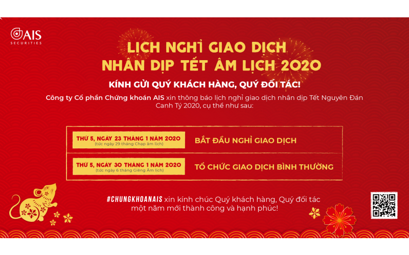 Thông báo lịch nghỉ giao dịch nhân dịp Tết Nguyên Đán Canh Tý 2020