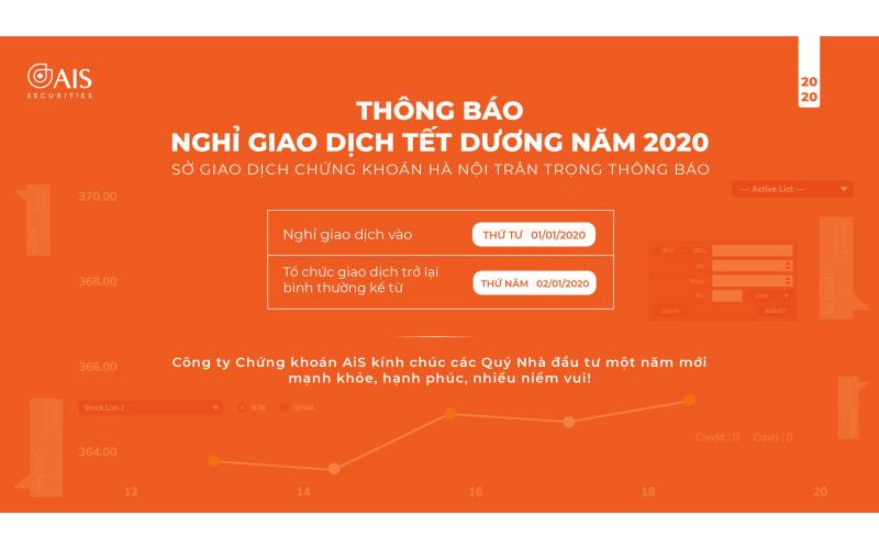 Thông báo: Về việc nghỉ giao dịch nhân dịp Tết Dương lịch 2020